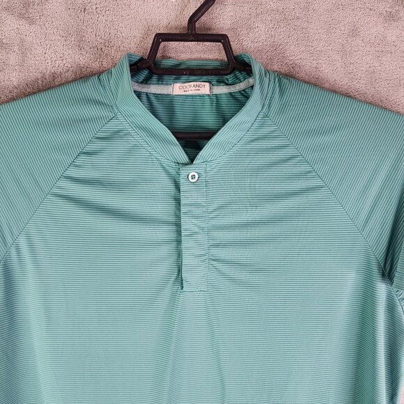 Mens Turquoise Striped Coofandy Polo Shirt Short Sleeve Polyamide Spandex Size L - Picture 4 of 11